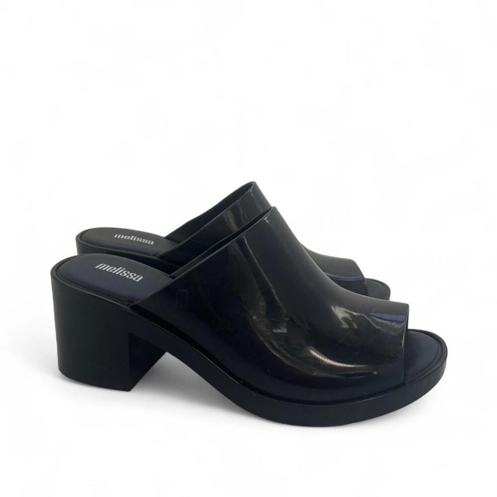 Melissa Black Jelly Chunky Heel Platform Sandal Mules
